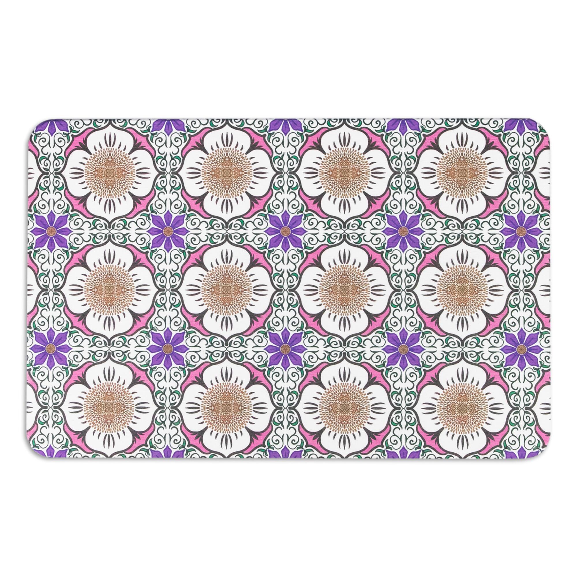 Artsy Mats Purple Flower White Stone Non-Slip Bath Mat
